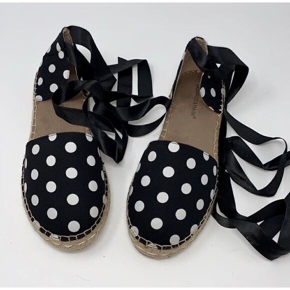 NIB Monroe & Main Polka Dot Ankle Wrap Espadrilles - Picture 1 of 3